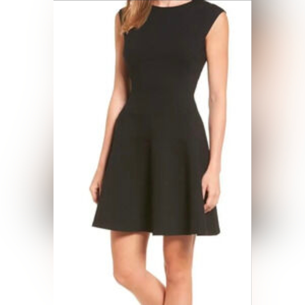 Halogen Ottoman Knit‎ Fit Flare Black Cap Sleeves Size M Mini Dress Zipper